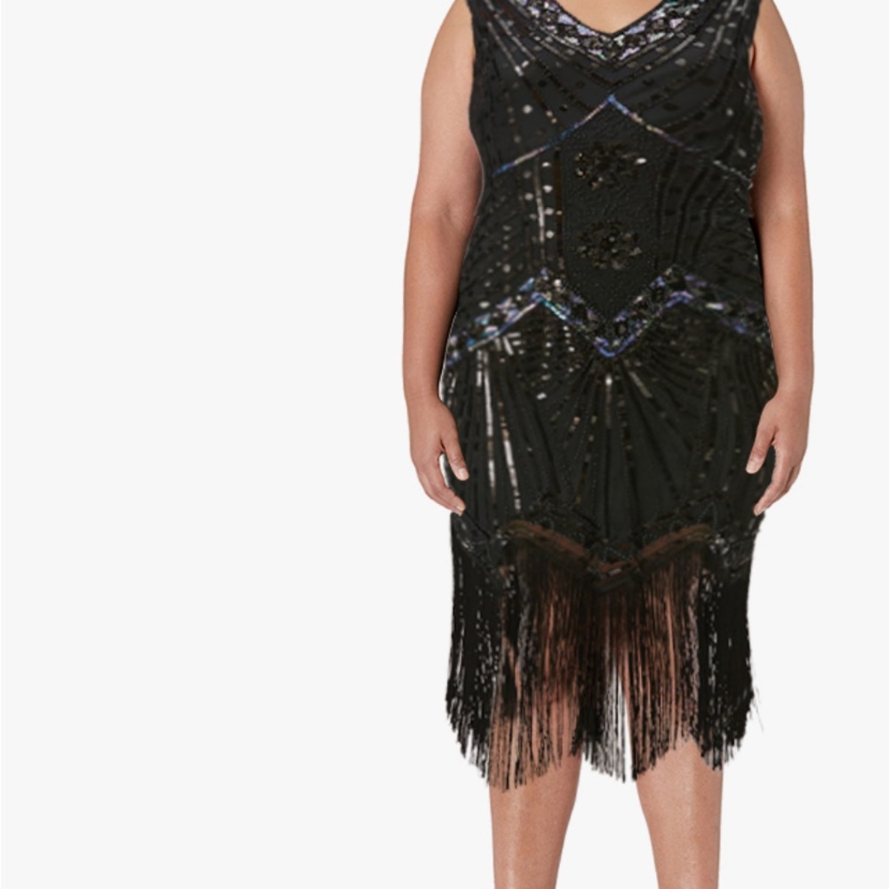Black Beaded Fringe Dress